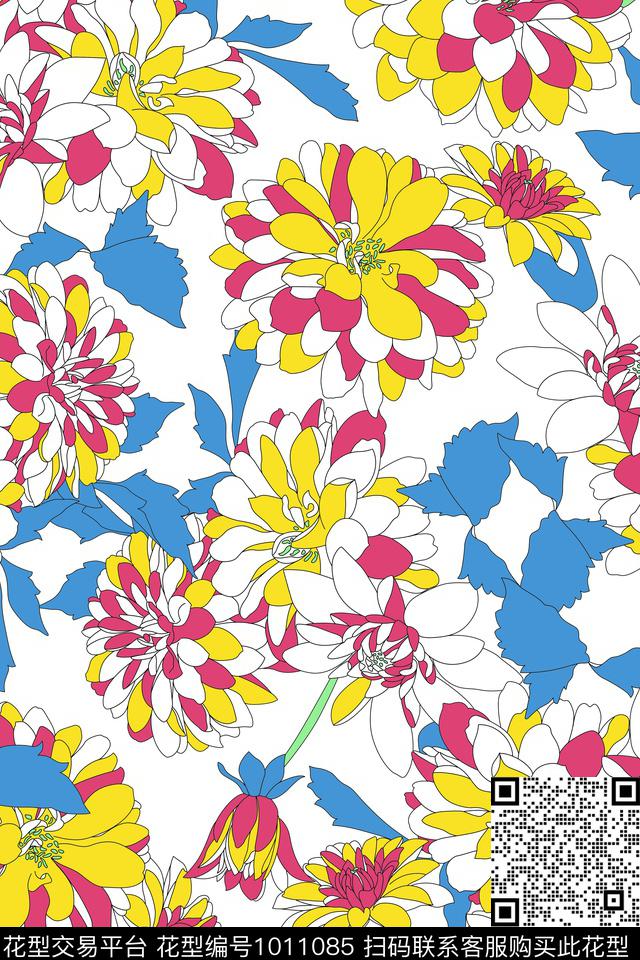 花卉年轻女性女装传统印花华亿平台下载（图片编号: 1011085） - 瓦栏（Walan）