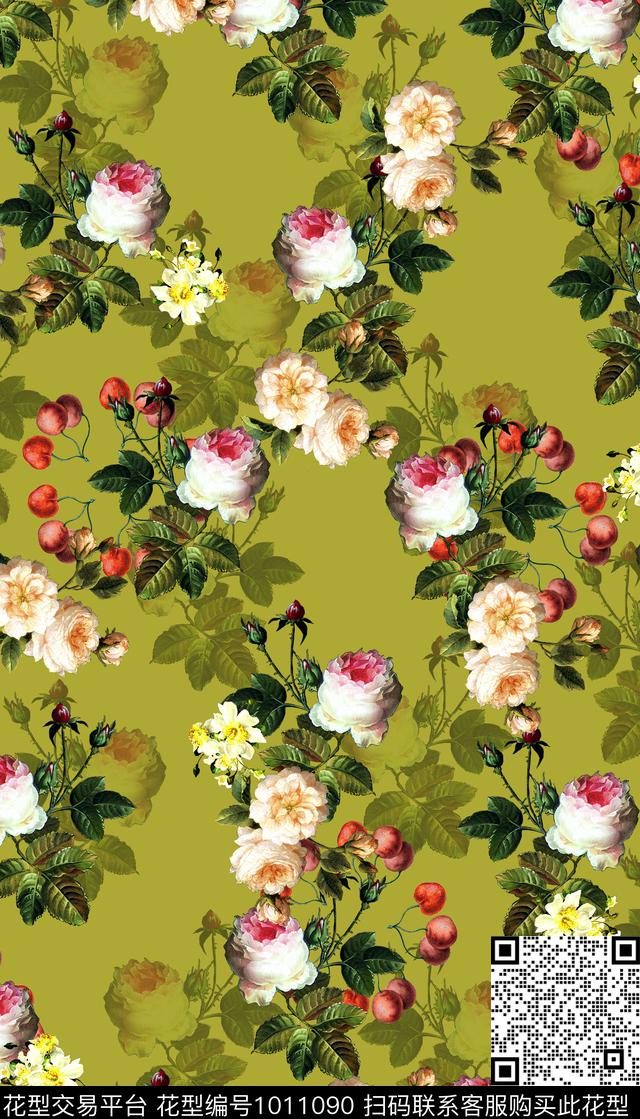 花卉女装绿植树叶数码印花华亿平台下载（图片编号: 1011090） - 瓦栏（Walan）