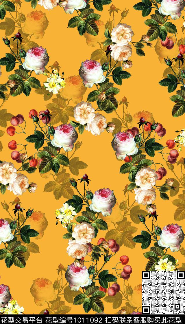花卉女装绿植树叶数码印花华亿平台下载（图片编号: 1011092） - 瓦栏（Walan）