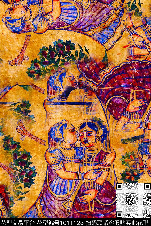 民族风真丝复古数码印花华亿平台下载（图片编号: 1011123） - 瓦栏（Walan）