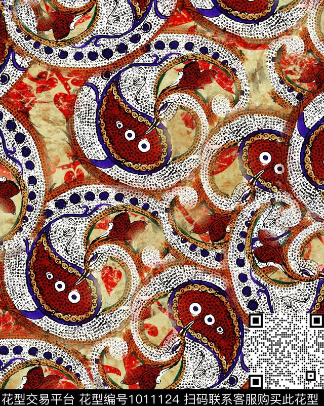 民族风真丝复古数码印花华亿平台下载（图片编号: 1011124） - 瓦栏（Walan）