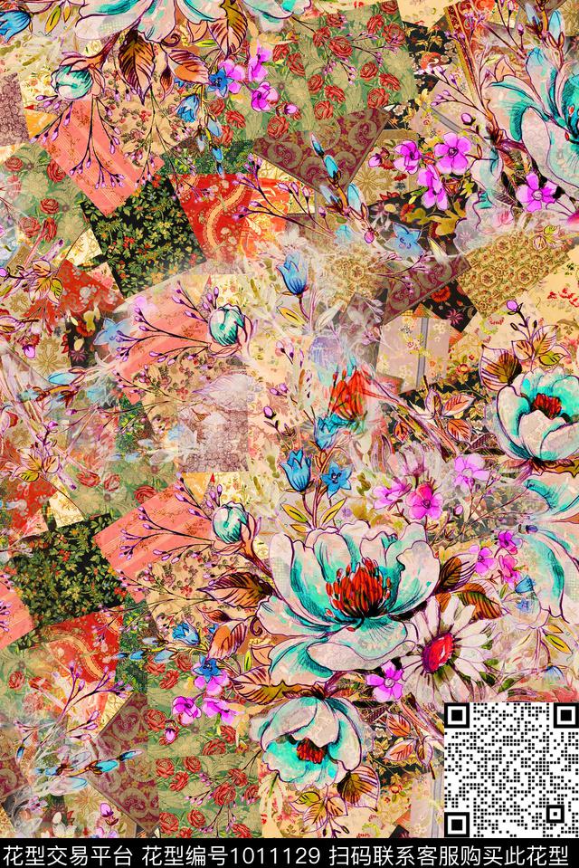 民族风真丝复古数码印花华亿平台下载（图片编号: 1011129） - 瓦栏（Walan）