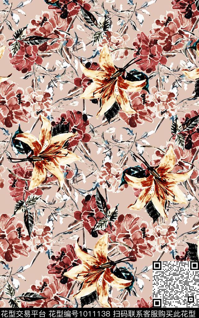 民族风花卉复古数码印花华亿平台下载（图片编号: 1011138） - 瓦栏（Walan）