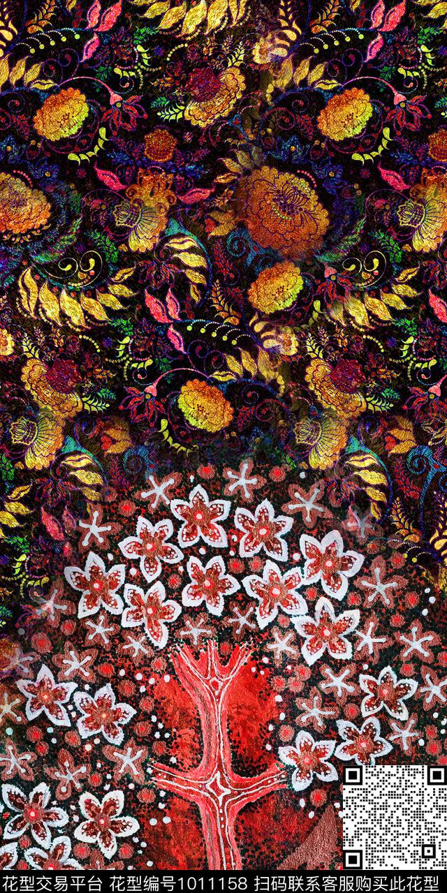 数码华亿平台波西米亚定位花数码印花华亿平台下载（图片编号: 1011158） - 瓦栏（Walan）