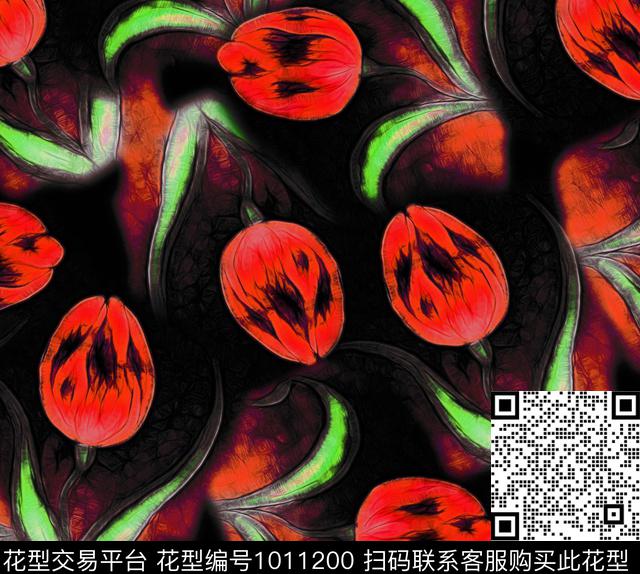 数码华亿平台郁金香花卉数码印花华亿平台下载（图片编号: 1011200） - 瓦栏（Walan）