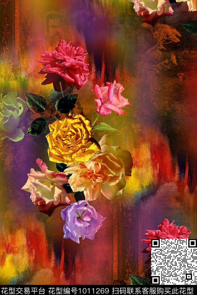 花卉手绘花卉数码华亿平台数码印花华亿平台下载（图片编号: 1011269） - 瓦栏（Walan）