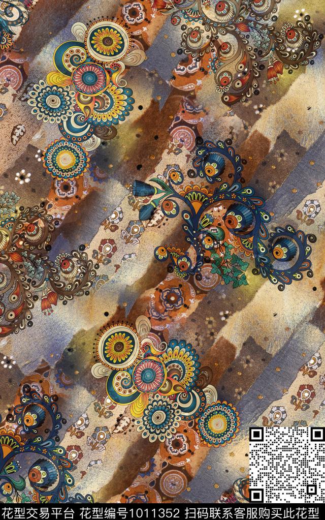 数码华亿平台民族风抽象数码印花华亿平台下载（图片编号: 1011352） - 瓦栏（Walan）