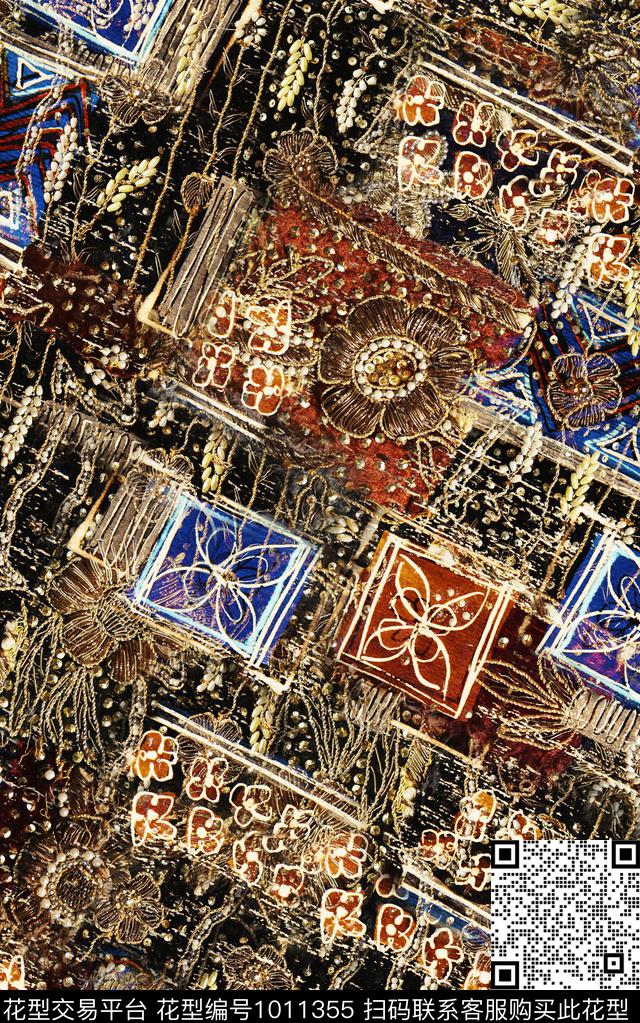 数码华亿平台民族风抽象数码印花华亿平台下载（图片编号: 1011355） - 瓦栏（Walan）