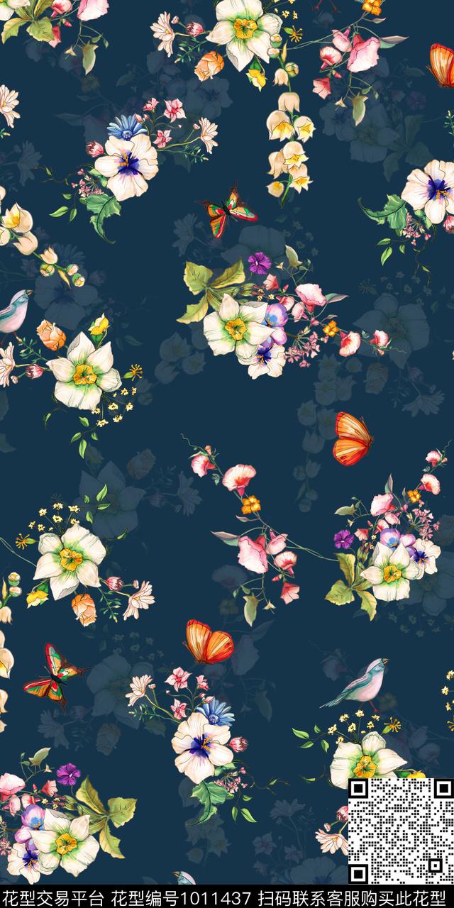 数码华亿平台手绘花卉女装数码印花华亿平台下载（图片编号: 1011437） - 瓦栏（Walan）