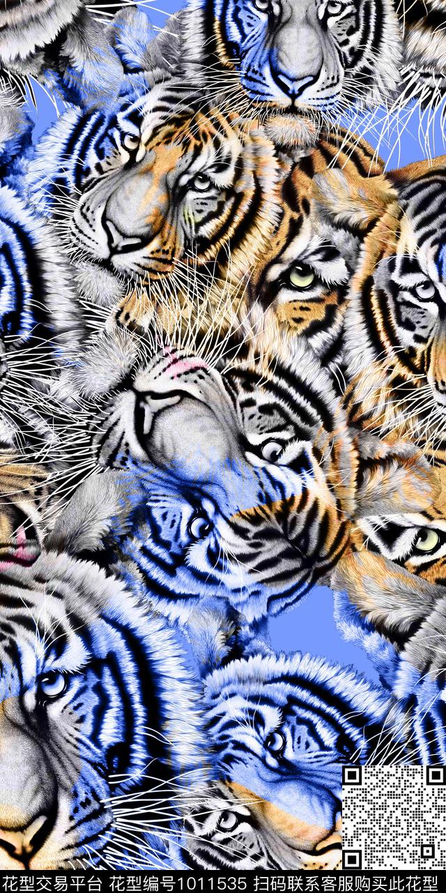 蓝色大牌风老虎传统印花华亿平台下载（图片编号: 1011535） - 瓦栏（Walan）