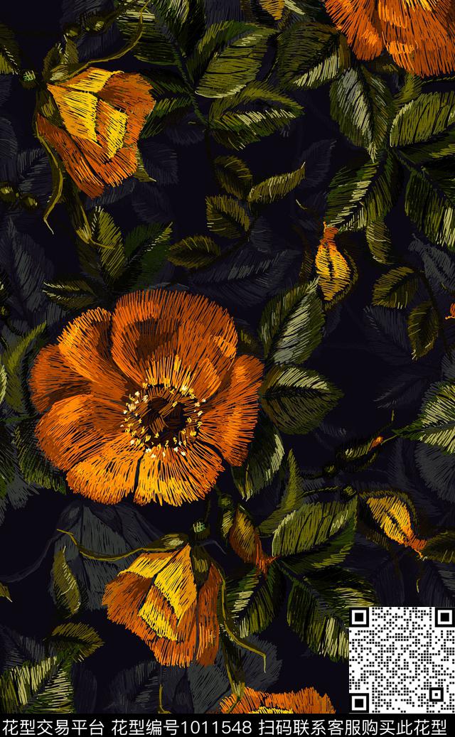 数码华亿平台秋冬华亿平台花卉数码印花华亿平台下载（图片编号: 1011548） - 瓦栏（Walan）