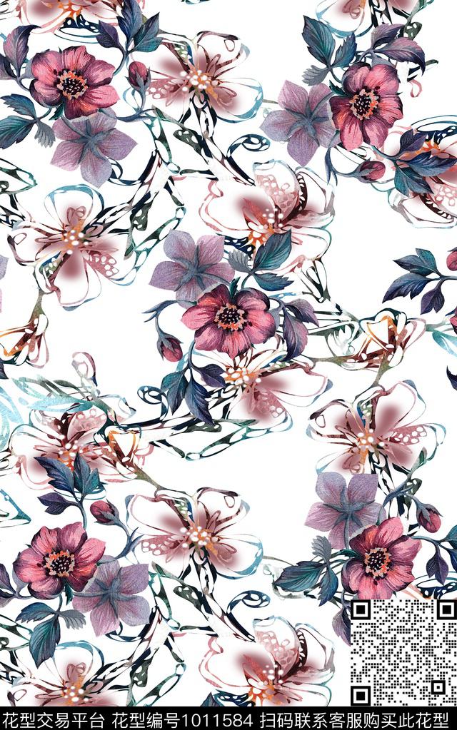 花卉复古数码印花华亿平台下载（图片编号: 1011584） - 瓦栏（Walan）