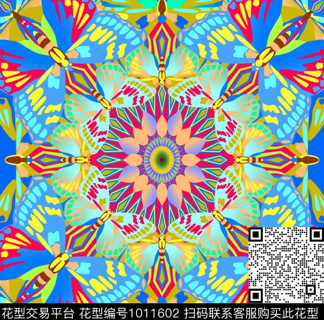抽象几何蝴蝶数码印花华亿平台下载（图片编号: 1011602） - 瓦栏（Walan）
