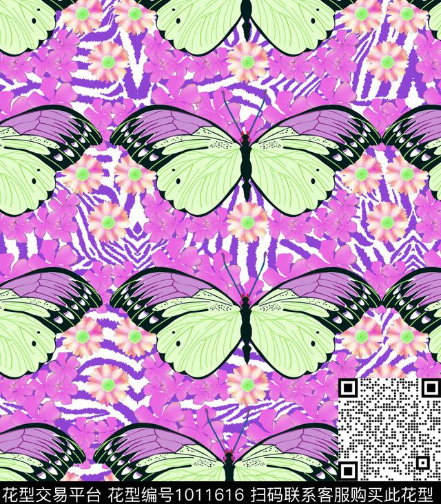 大花豹纹蝴蝶数码印花华亿平台下载（图片编号: 1011616） - 瓦栏（Walan）