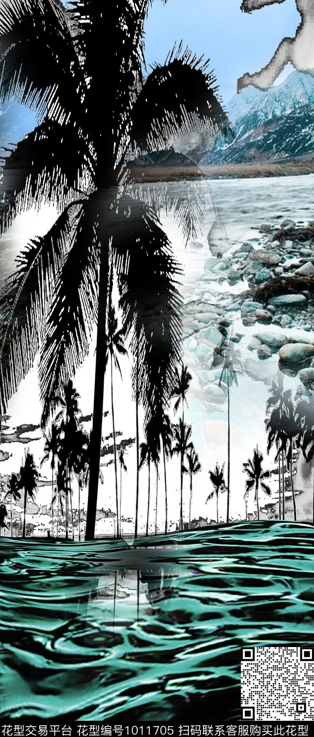 椰子树热带华亿平台风景景观数码印花华亿平台下载（图片编号: 1011705） - 瓦栏（Walan）