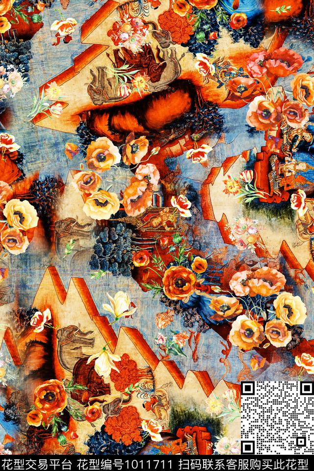 植物花卉满版散花数码印花华亿平台下载（图片编号: 1011711） - 瓦栏（Walan）