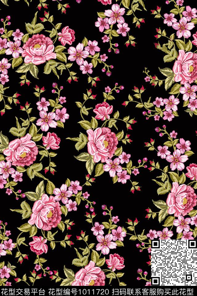 花卉玫瑰花淡雅玫瑰数码印花华亿平台下载（图片编号: 1011720） - 瓦栏（Walan）