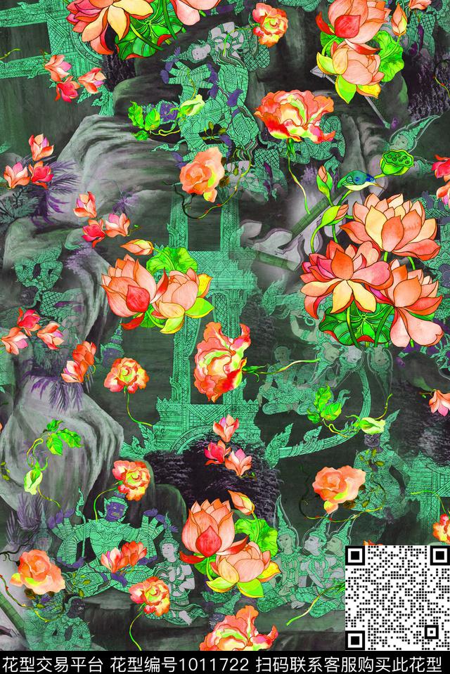 植物花卉满版散花数码印花华亿平台下载（图片编号: 1011722） - 瓦栏（Walan）