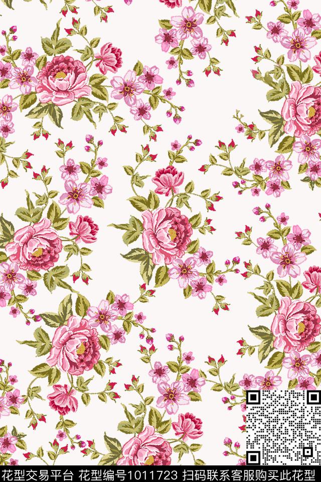 花卉玫瑰花淡雅玫瑰数码印花华亿平台下载（图片编号: 1011723） - 瓦栏（Walan）