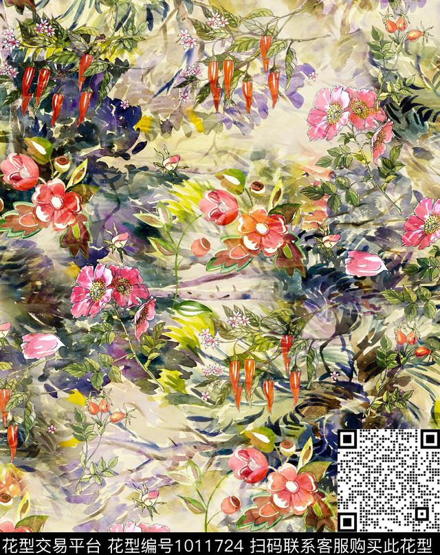 花卉数码印花华亿平台下载（图片编号: 1011724） - 瓦栏（Walan）