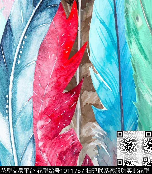 大花羽毛油画华亿平台数码印花华亿平台下载（图片编号: 1011757） - 瓦栏（Walan）