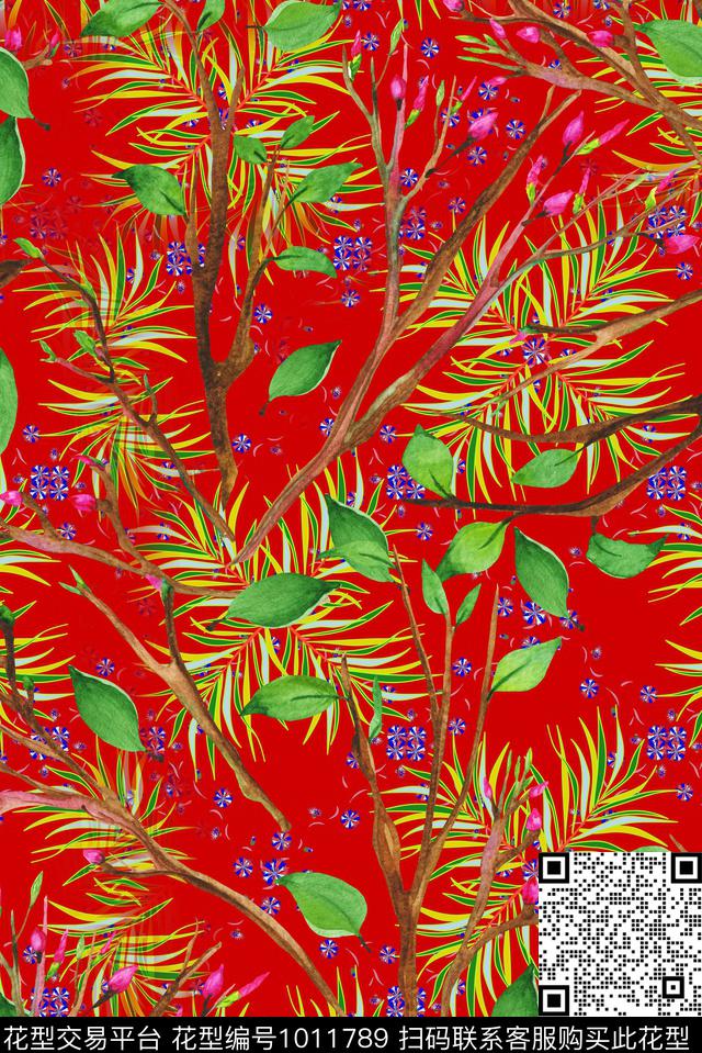 大花花卉手绘花卉数码印花华亿平台下载（图片编号: 1011789） - 瓦栏（Walan）