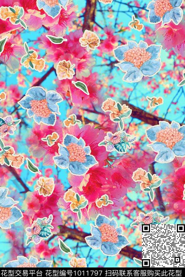 花卉炫彩水彩花卉数码印花华亿平台下载（图片编号: 1011797） - 瓦栏（Walan）