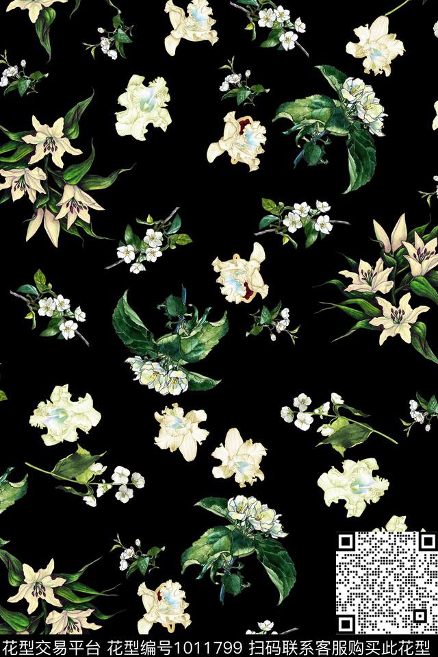 植物花卉清爽底花卉数码印花华亿平台下载（图片编号: 1011799） - 瓦栏（Walan）