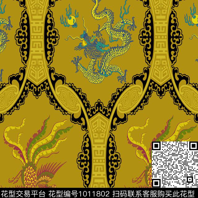 中式印花龙凤呈祥中式家纺传统印花华亿平台下载（图片编号: 1011802） - 瓦栏（Walan）