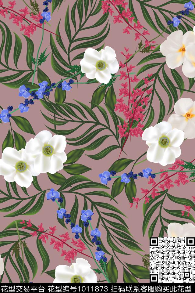 数码华亿平台花卉大牌风数码印花华亿平台下载（图片编号: 1011873） - 瓦栏（Walan）