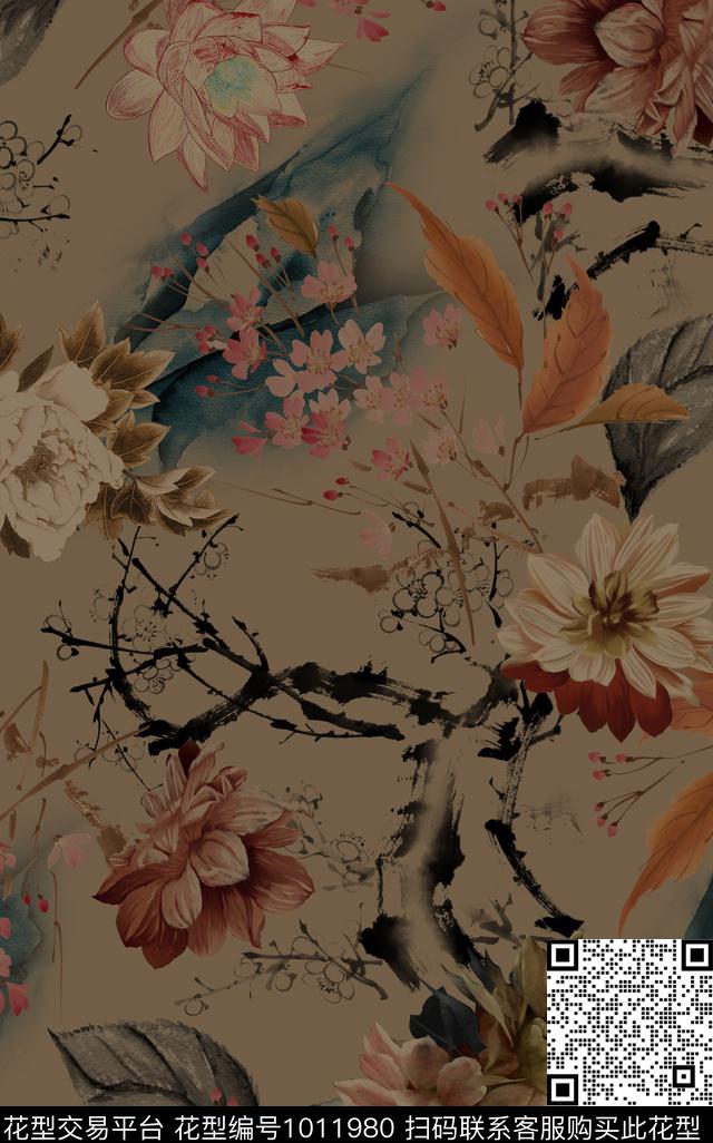 花卉复古中国风数码印花华亿平台下载（图片编号: 1011980） - 瓦栏（Walan）