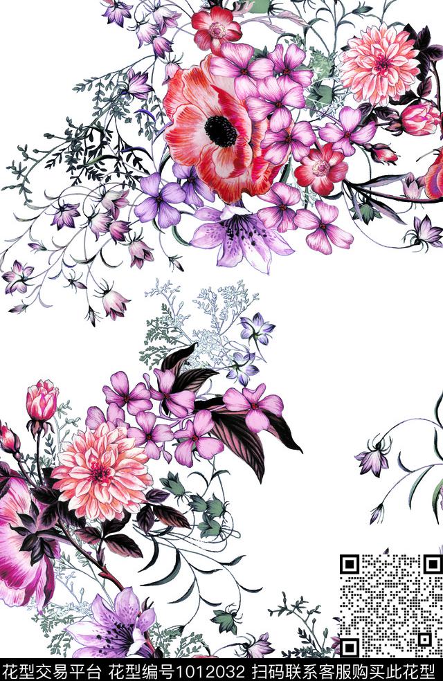 风格化花卉雪纺数码印花华亿平台下载（图片编号: 1012032） - 瓦栏（Walan）