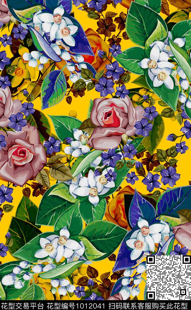 数码华亿平台秋冬华亿平台花卉数码印花华亿平台下载（图片编号: 1012041） - 瓦栏（Walan）