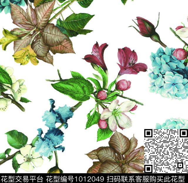 风格化花卉雪纺花卉数码印花华亿平台下载（图片编号: 1012049） - 瓦栏（Walan）