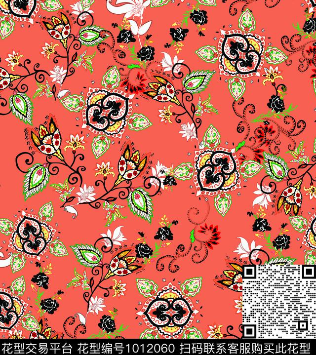 大花民族风大牌风传统印花华亿平台下载（图片编号: 1012060） - 瓦栏（Walan）