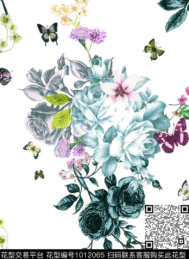 风格化花卉雪纺花卉蝴蝶数码印花华亿平台下载（图片编号: 1012065） - 瓦栏（Walan）