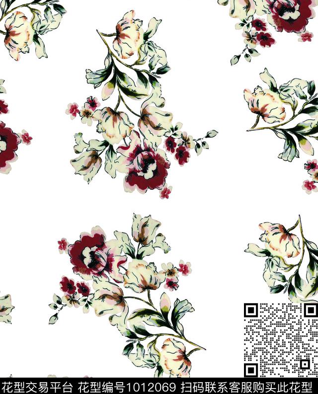 热带华亿平台古典花纹清爽底花卉数码印花华亿平台下载（图片编号: 1012069） - 瓦栏（Walan）