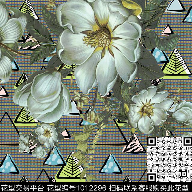大花几何定位春夏华亿平台数码印花华亿平台下载（图片编号: 1012296） - 瓦栏（Walan）
