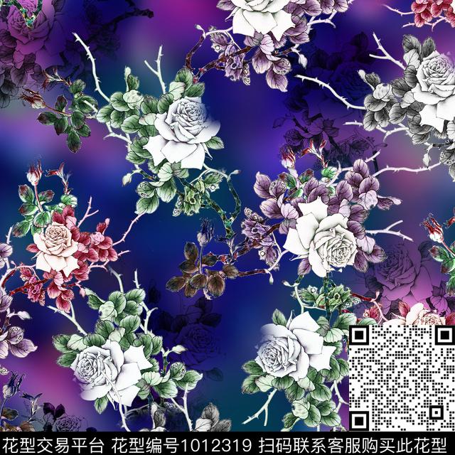 数码华亿平台手绘花卉香云纱数码印花华亿平台下载（图片编号: 1012319） - 瓦栏（Walan）