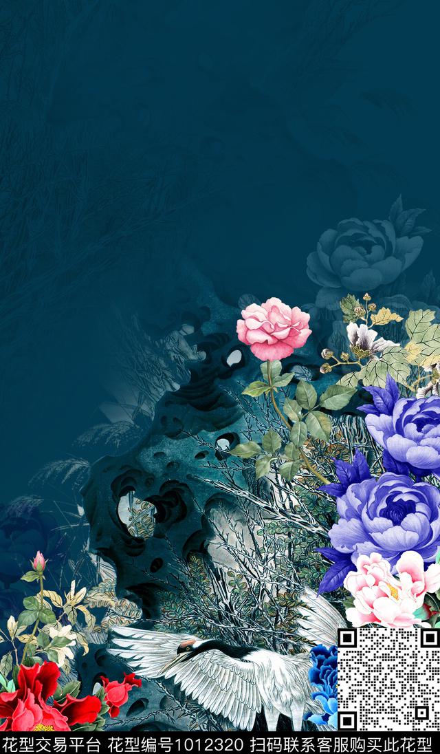 数码华亿平台手绘花卉香云纱数码印花华亿平台下载（图片编号: 1012320） - 瓦栏（Walan）