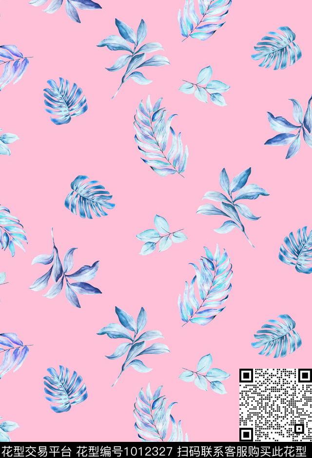 抽象大牌风绿植树叶数码印花华亿平台下载（图片编号: 1012327） - 瓦栏（Walan）