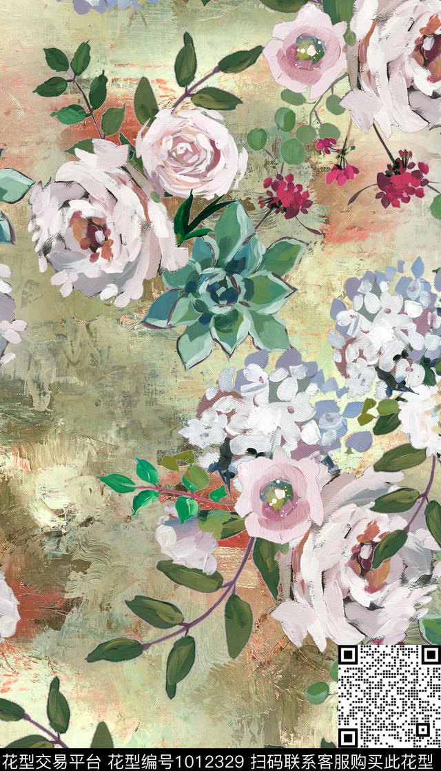 花卉油画华亿平台满版散花数码印花华亿平台下载（图片编号: 1012329） - 瓦栏（Walan）