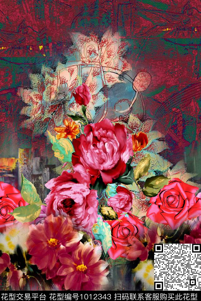 女装中国风定位花中国风数码印花华亿平台下载（图片编号: 1012343） - 瓦栏（Walan）