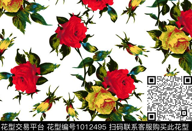 风格化花卉雪纺数码印花华亿平台下载（图片编号: 1012495） - 瓦栏（Walan）