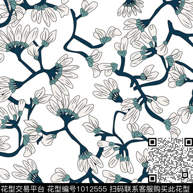 春夏华亿平台清爽底花卉大牌风数码印花华亿平台下载（图片编号: 1012555） - 瓦栏（Walan）