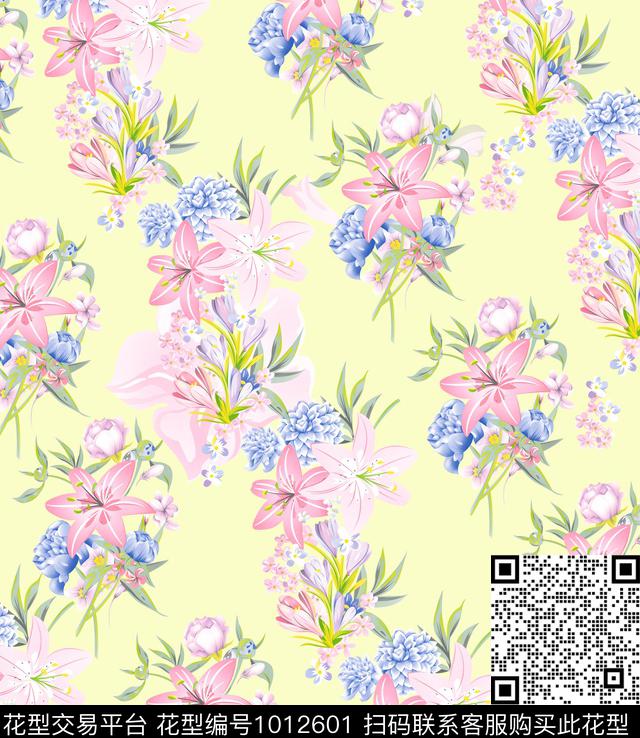 花卉清爽底花卉大牌风数码印花华亿平台下载（图片编号: 1012601） - 瓦栏（Walan）