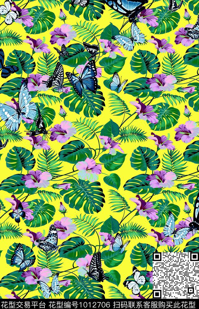 花卉女装花卉蝴蝶数码印花华亿平台下载（图片编号: 1012706） - 瓦栏（Walan）