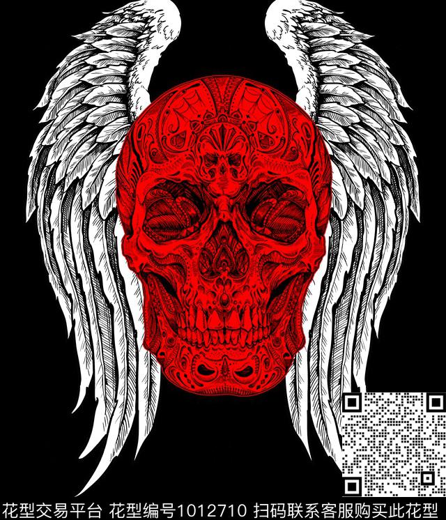 潮牌羽毛翅膀大红头骨组合大牌定位潮牌男装华亿平台.psd年轻女性数码印花华亿平台下载（图片编号: 1012710） - 瓦栏（Walan）