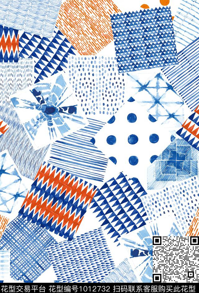 趣味抽象几何传统印花华亿平台下载（图片编号: 1012732） - 瓦栏（Walan）