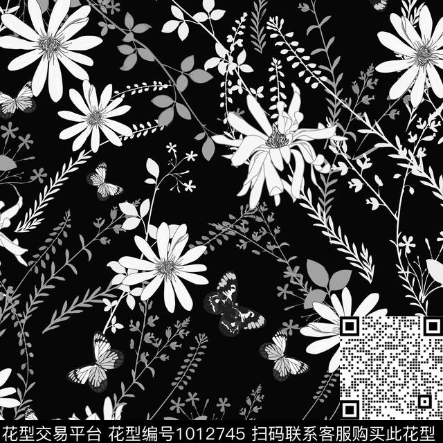 花卉复古蝴蝶数码印花华亿平台下载（图片编号: 1012745） - 瓦栏（Walan）